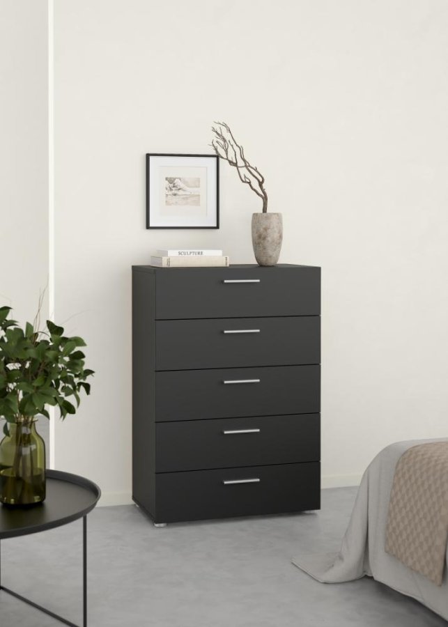 TWILUM Pepe kommode, m. 5 skuffer - svart folie og plast