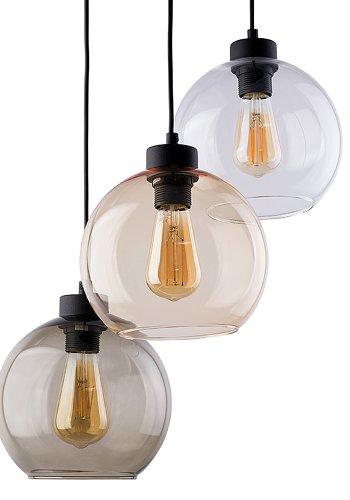 TK Cubus loftlampe, m. 3 skrme - gennemsigtig glas og sort metal