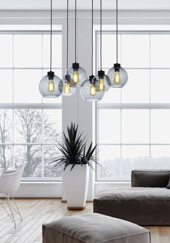 TK Cubus loftlampe, m. 6 skjermer - grafittglass og sort metall