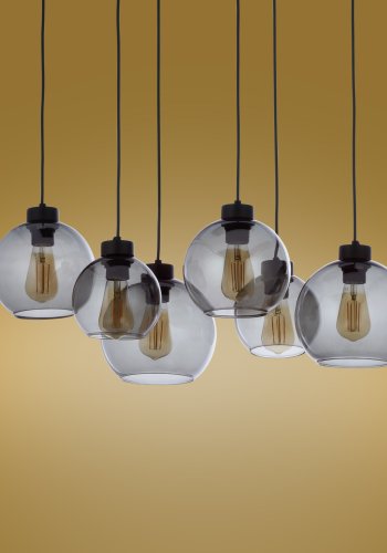 TK Cubus loftlampe, m. 6 skjermer - grafittglass og sort metall