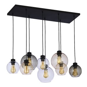 TK Cubus loftlampe, m. 8 skrme - gennemsigtig glas og sort metal