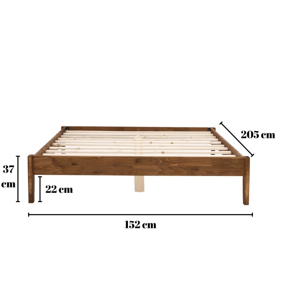 NORDVRK Galaksi v2 sengeramme, med lamellbunn - valnttfarget gran og furu (140x200)