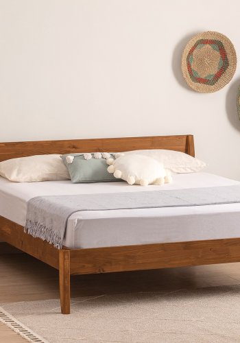 NORDVRK Venus 200 sengeramme, med hodegavl og lamellbunn - valnttfarget gran og furu (90x200)