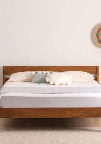 NORDVRK Venus 180 sengestamme, med hodegavl og ribbebunn - valnttfarget gran/furu (180x200)