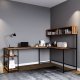 FUNZI LIVING Cans Eckschreibtisch mit Bücherregal und Regalen – walnussfarbenes Melamin und Metall (200x60)