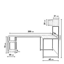 FUNZI LIVING Cans hjrneskrivebord, m. bogreol og hylder (200x60)