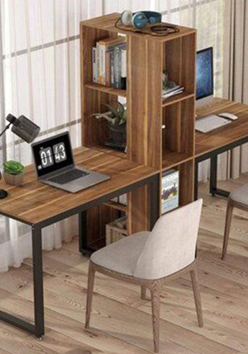 NORDVRK L194 skrivebord, med 4 hyller, rektangulrt - brun melamin og metall (240x60)