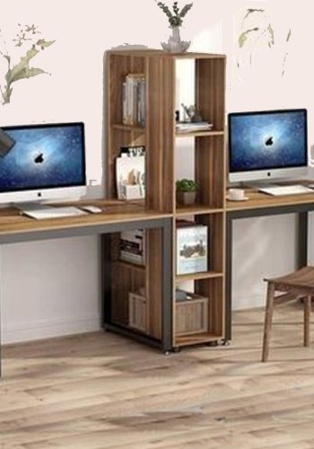 NORDVRK L194 skrivebord, med 4 hyller, rektangulrt - brun melamin og metall (240x60)