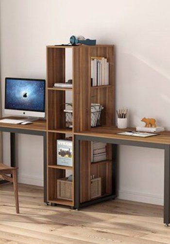 NORDVRK L194 skrivebord, med 4 hyller, rektangulrt - brun melamin og metall (240x60)