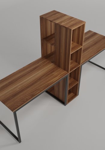 NORDVRK L194 skrivebord, med 4 hyller, rektangulrt - brun melamin og metall (240x60)