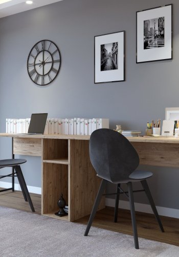 NORDVRK Kili skrivebord, 2 rom, rektangulrt - eikefarget melamin og metall (240x60)