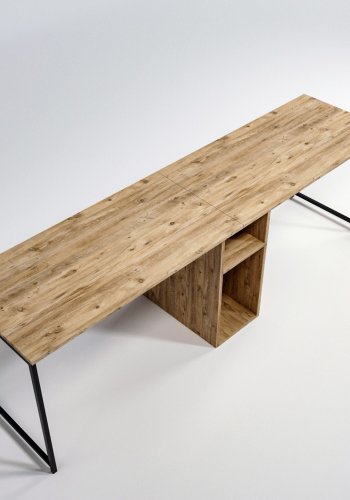 NORDVRK Kili skrivebord, 2 rom, rektangulrt - eikefarget melamin og metall (240x60)