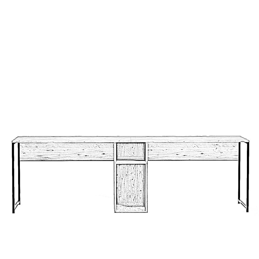 NORDVRK Kili skrivebord, 2 rom, rektangulrt - eikefarget melamin og metall (240x60)