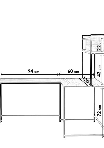 FUNZI LIVING L203 Eckschreibtisch mit Bücherregal - walnussfarbenes Melamin und Metall