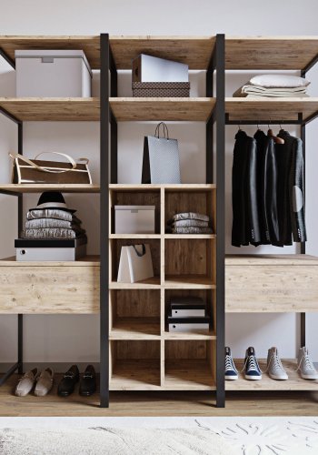 FUNZI LIVING Trend Kleiderschrank, m. 1 Kleiderstange, Regale - Naturmelamin und Metall