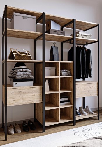FUNZI LIVING Trend Kleiderschrank, m. 1 Kleiderstange, Regale - Naturmelamin und Metall