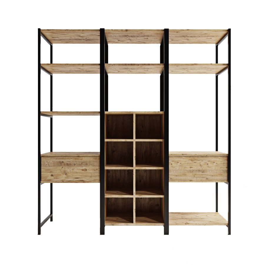 FUNZI LIVING Trend Kleiderschrank, m. 1 Kleiderstange, Regale - Naturmelamin und Metall