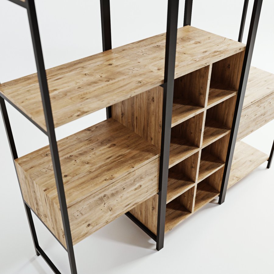 FUNZI LIVING Trend Kleiderschrank, m. 1 Kleiderstange, Regale - Naturmelamin und Metall