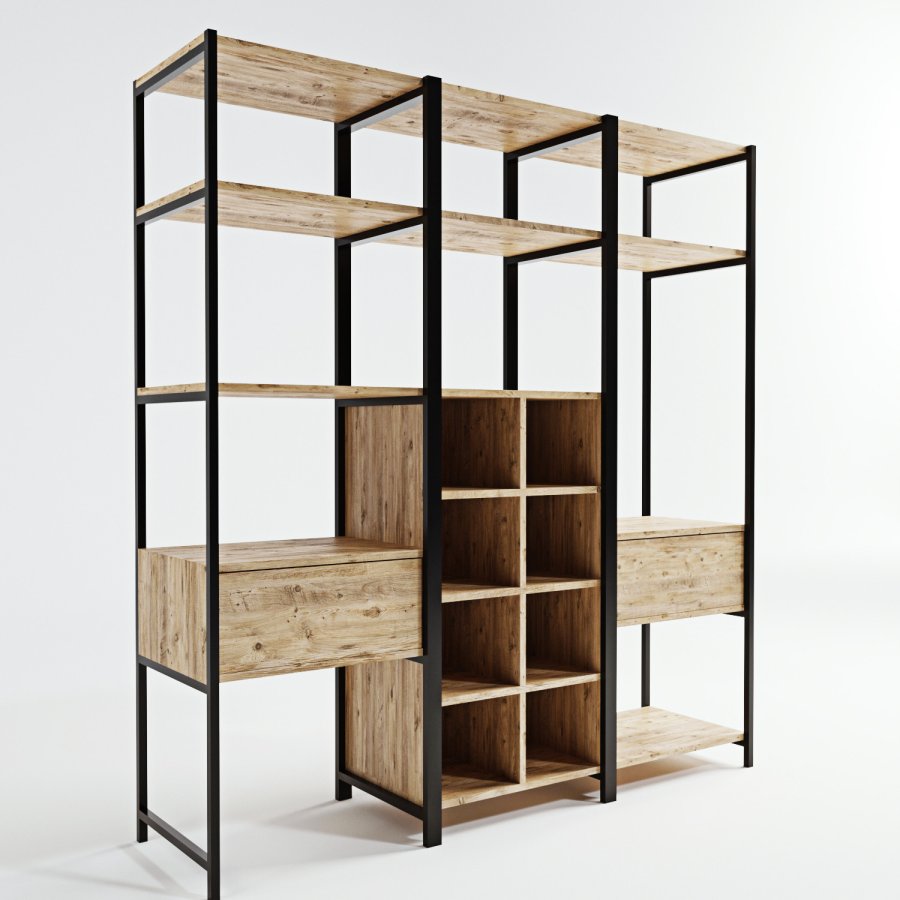 FUNZI LIVING Trend Kleiderschrank, m. 1 Kleiderstange, Regale - Naturmelamin und Metall