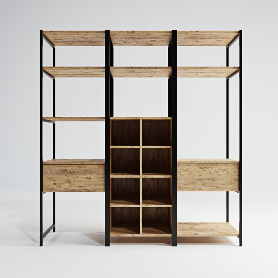 FUNZI LIVING Trend Kleiderschrank, m. 1 Kleiderstange, Regale - Naturmelamin und Metall