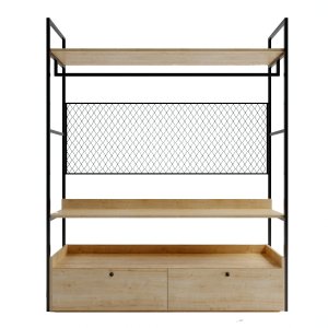 FUNZI LIVING garderobeskab, m. 1 bjlestang, 2, hylder, 2 skuffer - natur melamin og metal