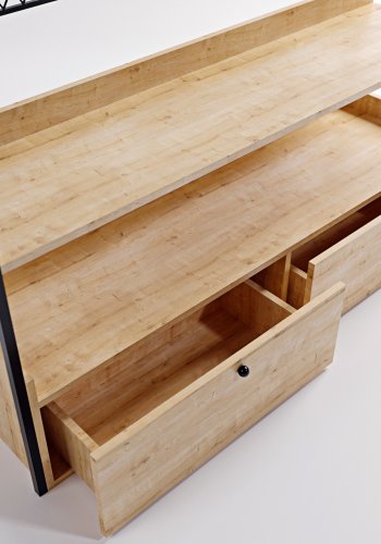 FUNZI LIVING Kleiderschrank, m. 1 Kleiderstange, 2 Einlegeböden, 2 Schubladen - Naturmelamin und Metall