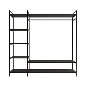 FUNZI LIVING Pamir bent garderobeskab, m. 1 bjlestang, 5 hylder - sort melamin og metal