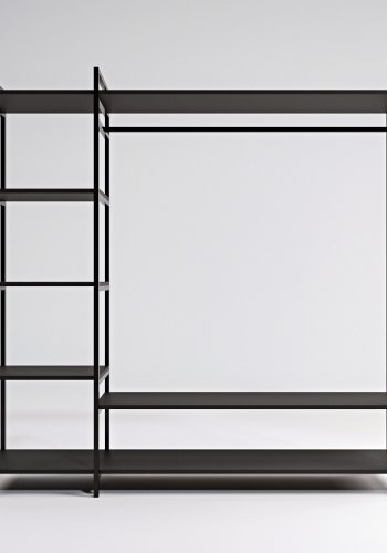 FUNZI LIVING Pamir offener Kleiderschrank, m. 1 Kleiderstange, 5 Regale - schwarzes Melamin und Metall