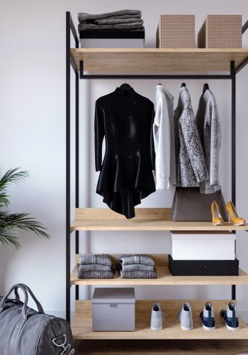 FUNZI LIVING Trend Kleiderschrank, m. 1 Kleiderstange, 3 Einlegeböden - Naturmelamin und Metall