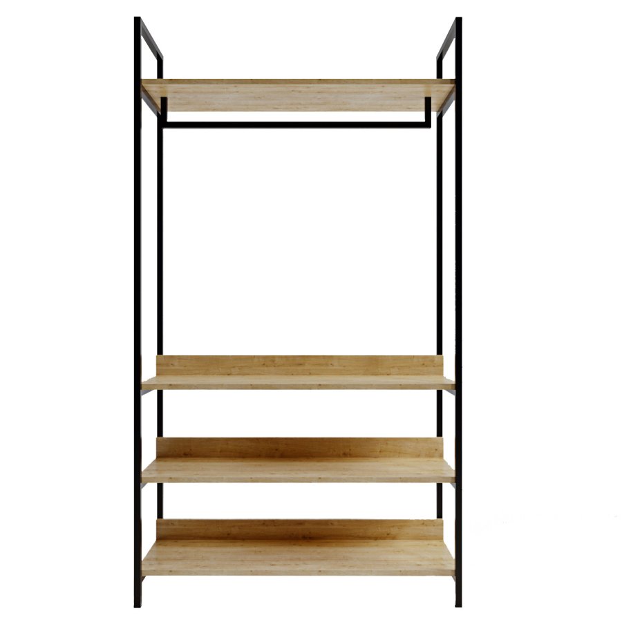 FUNZI LIVING Trend Kleiderschrank, m. 1 Kleiderstange, 3 Einlegeböden - Naturmelamin und Metall