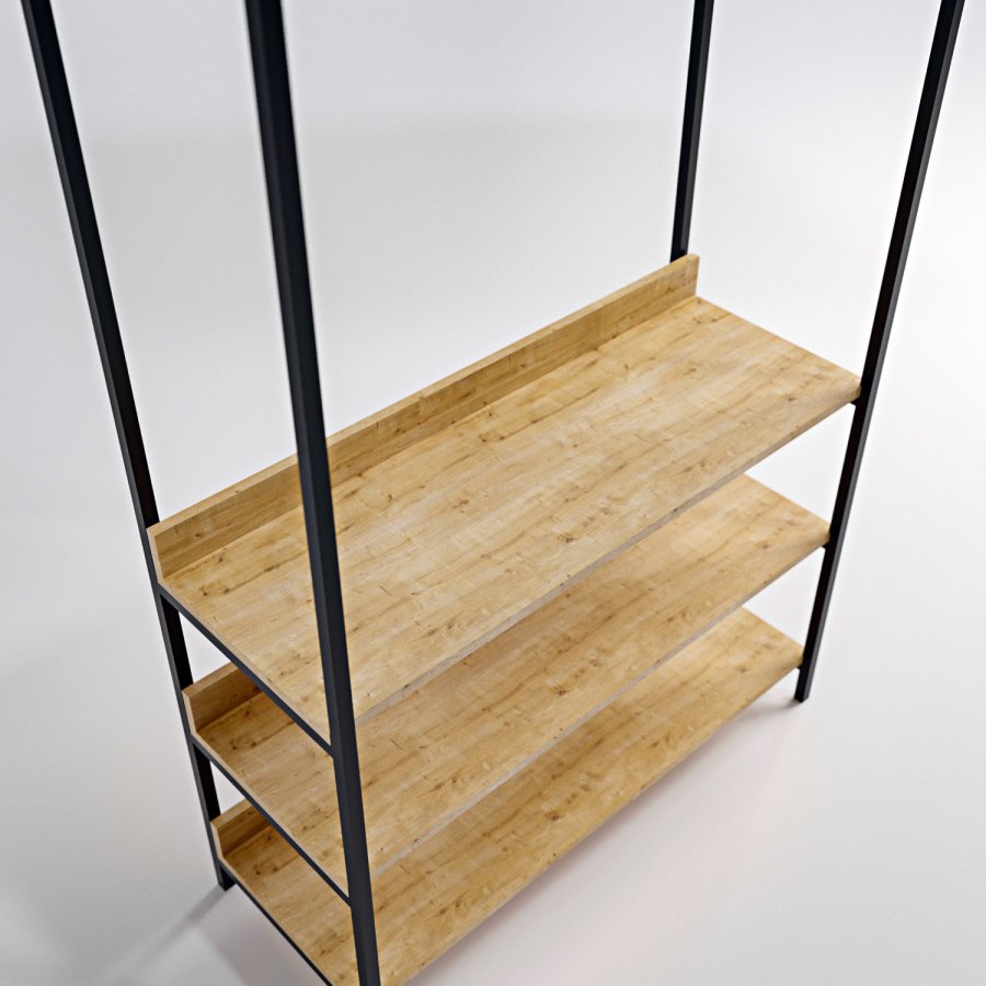 FUNZI LIVING Trend Kleiderschrank, m. 1 Kleiderstange, 3 Einlegeböden - Naturmelamin und Metall