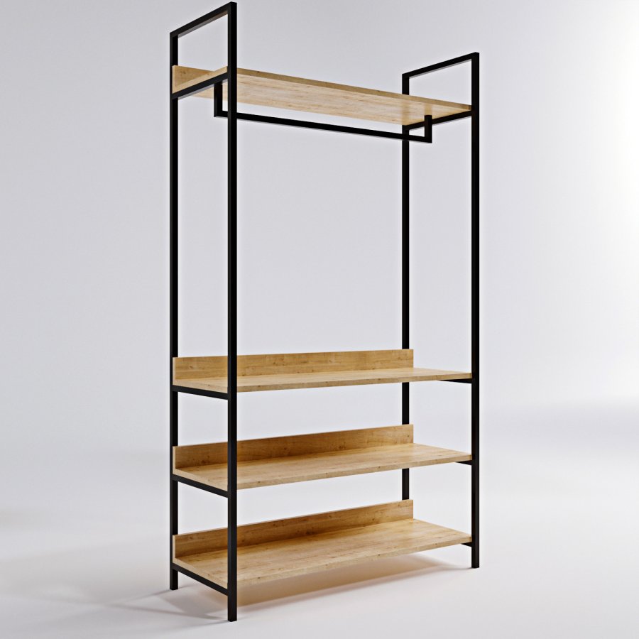 FUNZI LIVING Trend Kleiderschrank, m. 1 Kleiderstange, 3 Einlegeböden - Naturmelamin und Metall