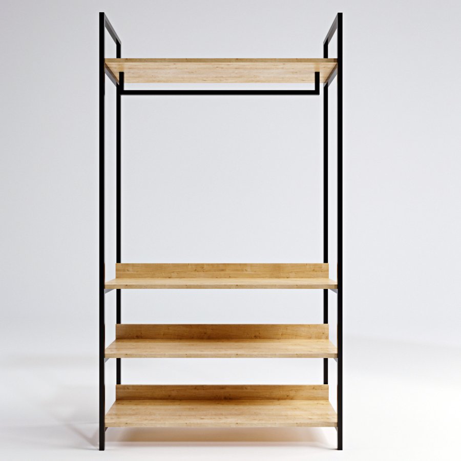 FUNZI LIVING Trend Kleiderschrank, m. 1 Kleiderstange, 3 Einlegeböden - Naturmelamin und Metall