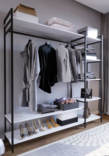 FUNZI LIVING Trend Kleiderschrank, m. 1 Kleiderstange, 5 Einlegeböden - weißes Melamin und Metall
