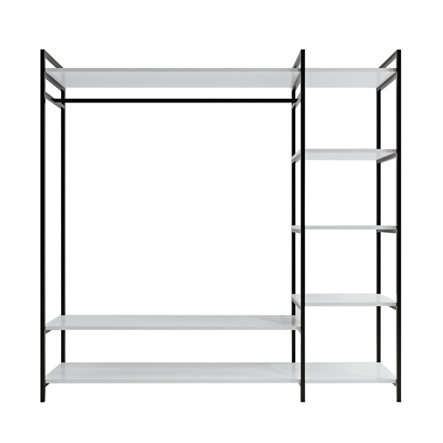FUNZI LIVING Trend Kleiderschrank, m. 1 Kleiderstange, 5 Einlegeböden - weißes Melamin und Metall