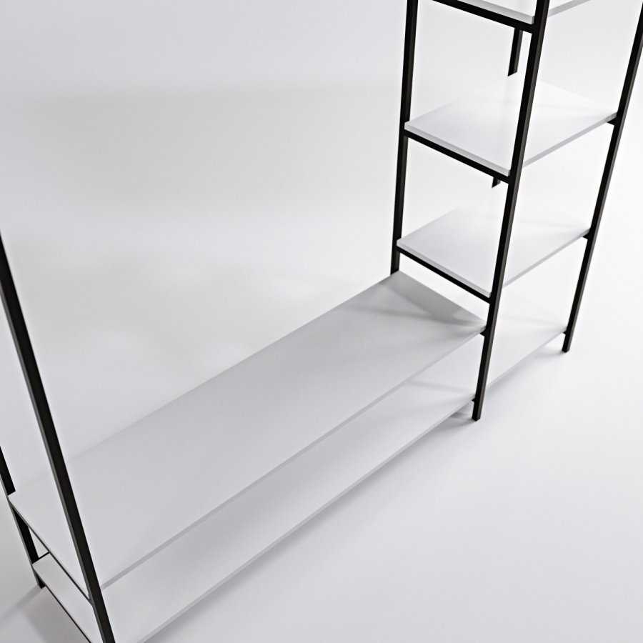 FUNZI LIVING Trend Kleiderschrank, m. 1 Kleiderstange, 5 Einlegeböden - weißes Melamin und Metall