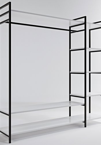 FUNZI LIVING Trend Kleiderschrank, m. 1 Kleiderstange, 5 Einlegeböden - weißes Melamin und Metall