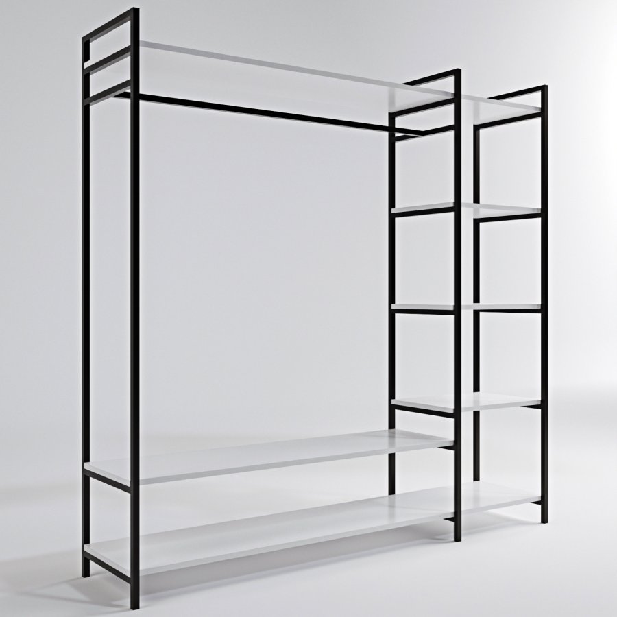 FUNZI LIVING Trend Kleiderschrank, m. 1 Kleiderstange, 5 Einlegeböden - weißes Melamin und Metall