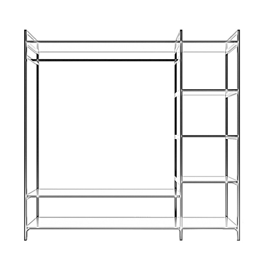 FUNZI LIVING Trend Kleiderschrank, m. 1 Kleiderstange, 5 Einlegeböden - weißes Melamin und Metall