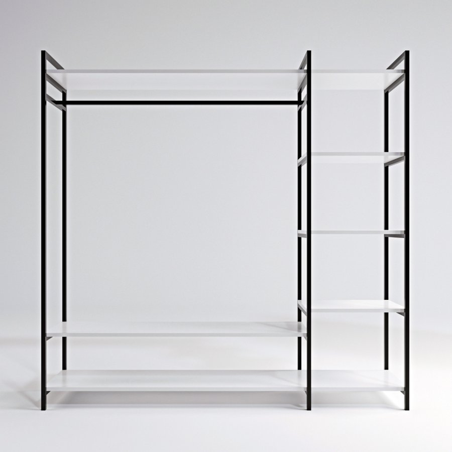 FUNZI LIVING Trend Kleiderschrank, m. 1 Kleiderstange, 5 Einlegeböden - weißes Melamin und Metall