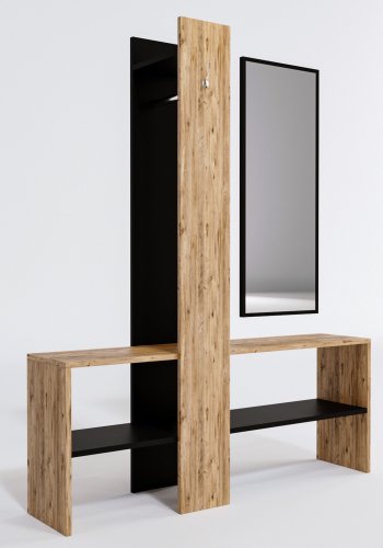 FUNZI LIVING Aynal entrsett, med speil, klesstang, hylle - naturlig melamin