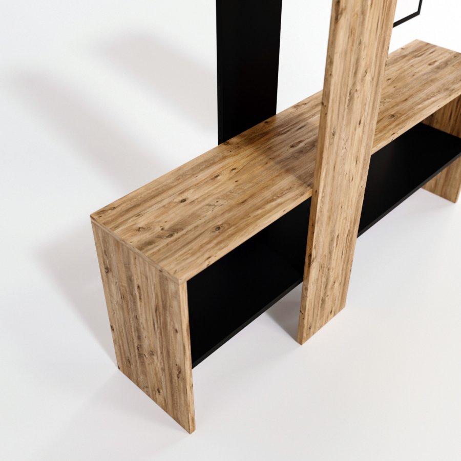 FUNZI LIVING Aynal entrsett, med speil, klesstang, hylle - naturlig melamin