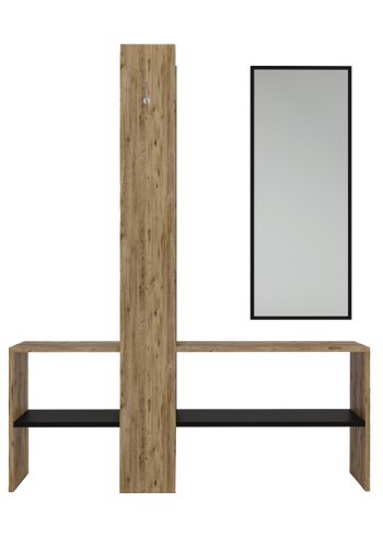 FUNZI LIVING Aynal entrsett, med speil, klesstang, hylle - naturlig melamin