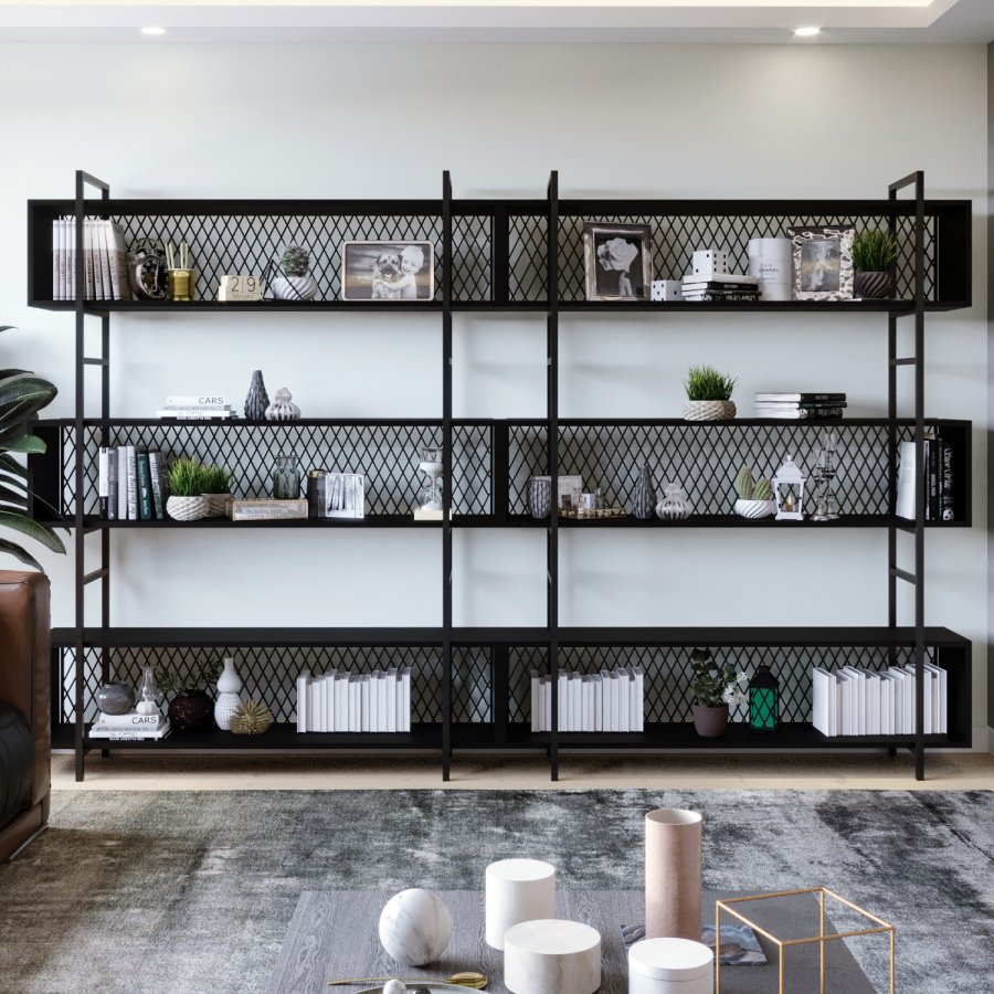 FUNZI LIVING  Regal – schwarzes Melamin und schwarzes Metall