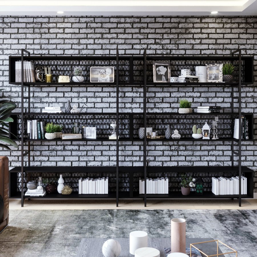 FUNZI LIVING  Regal – schwarzes Melamin und schwarzes Metall