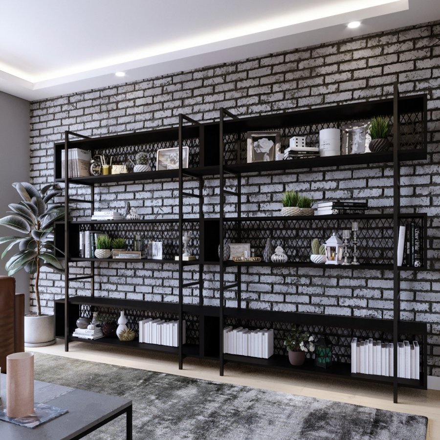 FUNZI LIVING  Regal – schwarzes Melamin und schwarzes Metall