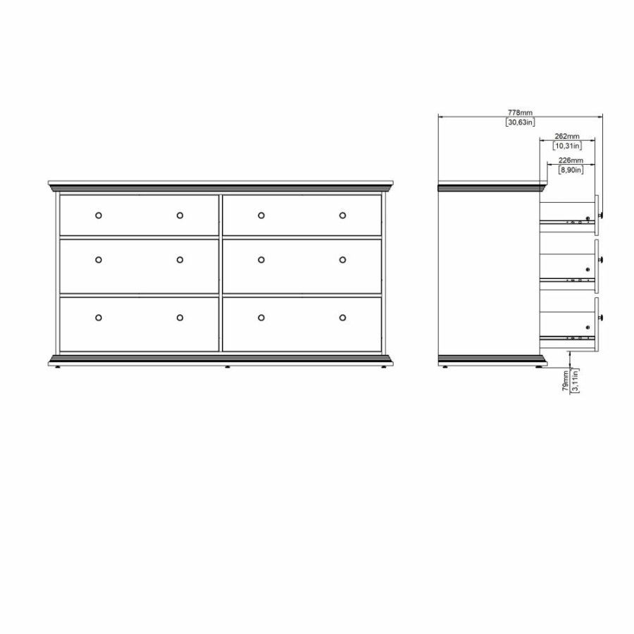 TVILUM North dobbeltkommode med 6 skuffer, hvid, 163,3 x 51,6 x 88,2 cm