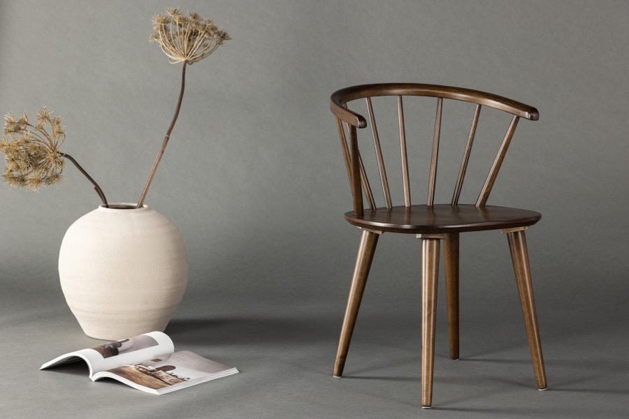 VENTURE DESIGN Bobby Esszimmerstuhl, mit Armlehnen – Kautschukholz in Mokka