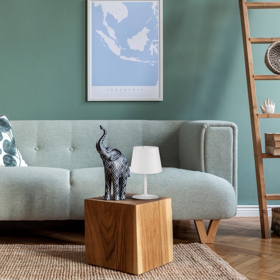 TK Maja bordlampe - hvitt stoff og hvitt metall