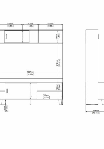 TVILUM Ikast TV-Wand mit 2 Schiebetüren, Jackson Hickory/Weiß, 158,7 x 48,35 x 180,9 cm